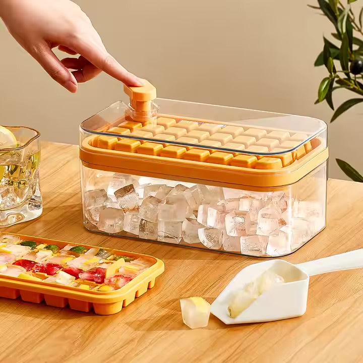 Eiswürfelform für 28 Eiswürfel mit Auffangschale und Schaufel